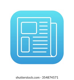 Newspaper line icon for web, mobile and infographics. Vector white icon on the blue gradient square with rounded corners isolated on white background.