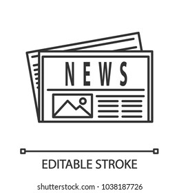 Newspaper linear icon. Thin line illustration. Periodical publication. Contour symbol. Vector isolated outline drawing. Editable stroke