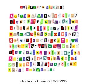 Newspaper magazine alphabet collage ABC handmade cutting text numbers and punctuation marks