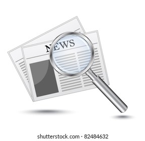 Newspaper with magnifying glass