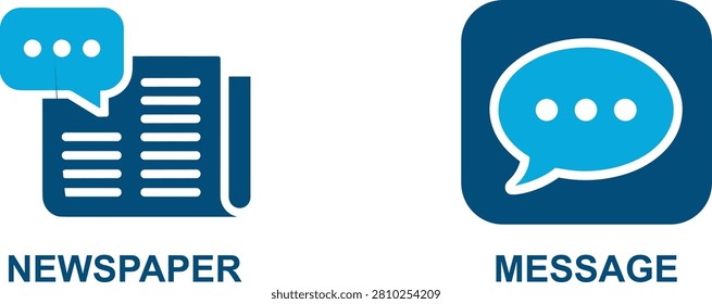 Newspaper and message icon set on blue background