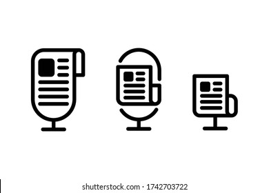 Newspaper with microphone logo template, educational podcast icon, mic and newspaper symbol