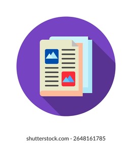 Newspaper mini illustration rounded flat color icon, use for journalist, broadcasting, news and media UI, UX kit, app and web development, digital or print.