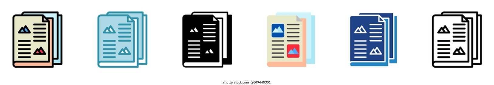 Newspaper multi style, mini illustration icon set. outline, flat, glyph, line color. vector for UI, UX, app, web, digital or print. Related to journalist, broadcasting, news and media 