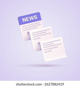 Newspaper with news or news feed. Web page with daily or weekly latest news, information about events and activities. Vector 3D illustration.