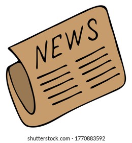 Newspaper with news. Printed cover. Vector illustration. Isolated white background. Cartoon style. Press for the general reader. A daily publication to educate society. Fresh circulation.  World News.