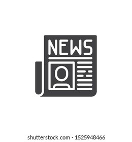 Newspaper news vector icon. filled flat sign for mobile concept and web design. Newspaper with man publication glyph icon. Symbol, logo illustration. Vector graphics