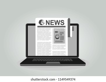 Newspaper on a laptop. Vector illustration in flat design