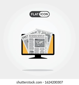 Newspaper on a PC. Vector illustration in flat design