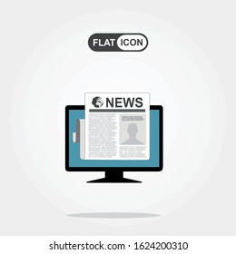 Newspaper on a PC. Vector illustration in flat design