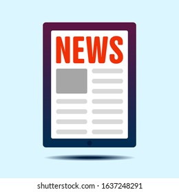 Newspaper on tablet vector illustration. Flat design. 