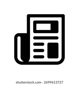Periódico. Icono de Vector de trazo delineado con detalles rellenos de negro.