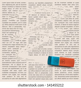 Newspaper page with eraser of erasing news, vector image.