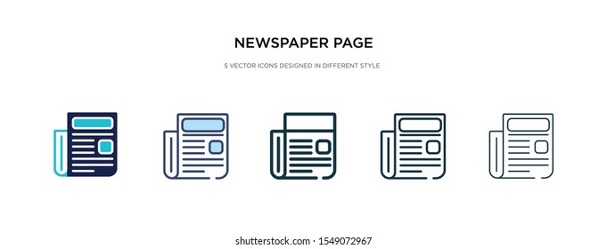 newspaper page icon in different style vector illustration. two colored and black newspaper page vector icons designed in filled, outline, line and stroke style can be used for web, mobile, ui