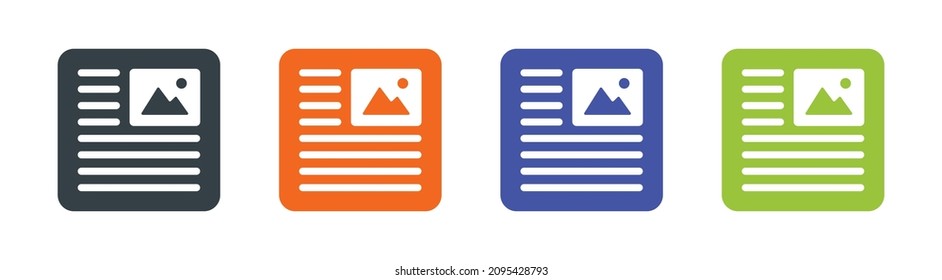 Newspaper page icon set. Article advertisement concept