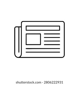 Newspaper page with image block and article lines, newspaper page outline icon for printed news, press article and media publication