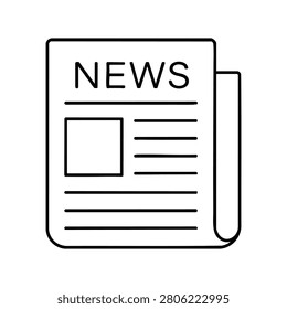 Newspaper page with news headline and image block, newspaper page outline icon for printed article, press publication and media report