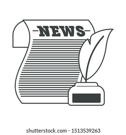 Newspaper page with text tabloid with ink and feather vector. Isolated icon of paper with news and information about occasions and events. Daily digest, monochrome broadsheet press in flat style