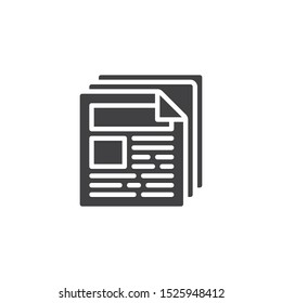 Newspaper page vector icon. filled flat sign for mobile concept and web design. Press News document file glyph icon. Symbol, logo illustration. Vector graphics