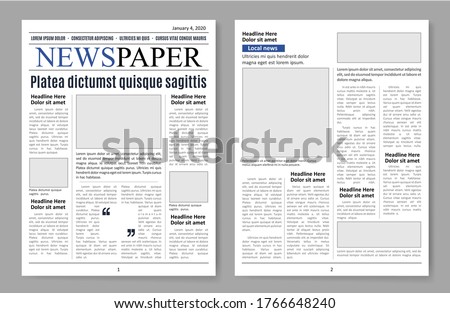 Newspaper pages, paper sheets media template for design. Article and daily information design. Vector newspaper realistic style illustration