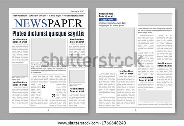 Newspaper pages, paper sheets media template\
for design. Article and daily information design. Vector newspaper\
realistic style\
illustration