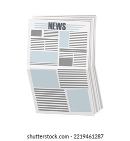Newspaper pile, stack of magazine with rope in cartoon style isolated on white background. 