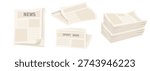 Newspaper pile, stack of magazines. News representing newspapers folded, news publications. Headline banner on the front page represents journalism, news, and print media.