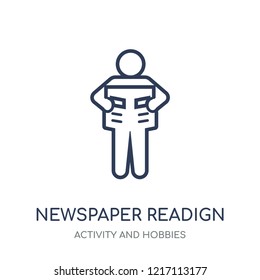 Newspaper readign icon. Newspaper readign linear symbol design from Activity and Hobbies collection. Simple outline element vector illustration on white background.