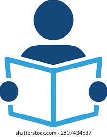 Newspaper reading icon illustration of front view person holding broadsheet