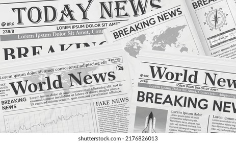 Newspaper. Realistic vector illustration background of the page headline and cover of old newspaper layout. - Shutterstock ID 2176826013