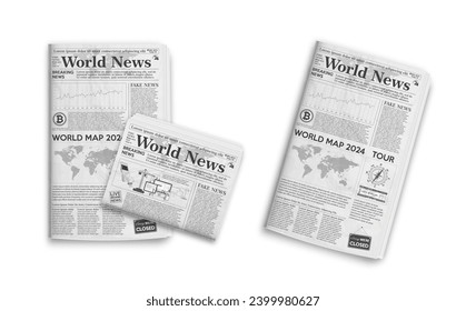 Newspaper. Realistic vector illustration of the page headline and cover of old newspaper layout. Set Newspaper vertical and horizontal spread template.