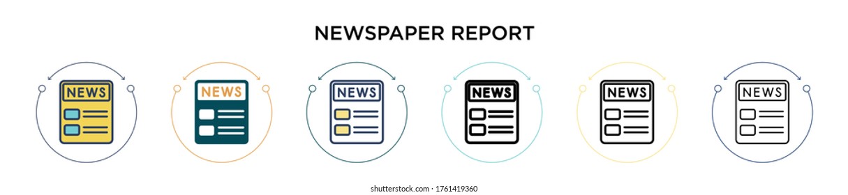 Icono de informe de periódico en estilo relleno, delgado, contorno y trazo. Ilustración vectorial de dos reportes de periódicos de color y negro los diseños de iconos vectoriales se pueden usar para móviles, ui, web