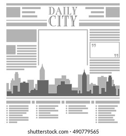 Newspaper with rows columns and cityscape silhouette EPS 8