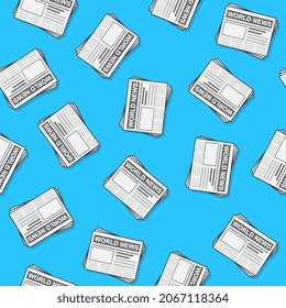 Patrón Sin Maravillas Del Periódico En Un Fondo Azul. Ilustración del vector de temas de noticias diarias