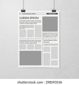 Newspaper sheet hanging on clips black and white minimalistic 3d realistic concept vector illustration