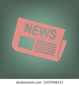 Newspaper sign. Apricot Icon with Brick Red parquet floor graphic pattern on a Ebony background. Feldgrau. Green. Illustration.