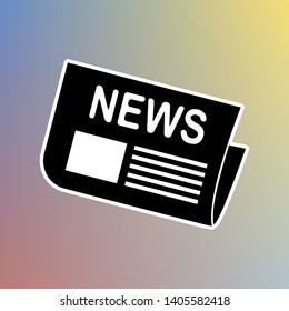 Newspaper sign. Black icon in white shell at pastel color background. Illustration.