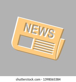 Newspaper sign. Emboss effect with light orange icon on gray background.