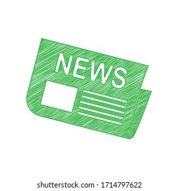 Newspaper sign. Green scribble Icon with solid contour on white background. Illustration.
