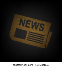 Newspaper sign. Icon as grid of small orange light bulb in darkness. Illustration.