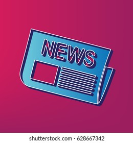 Newspaper sign. Vector. Blue 3d printed icon on magenta background.