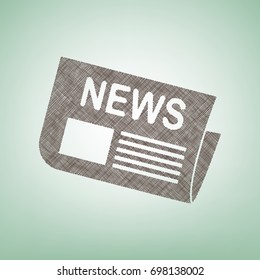Newspaper sign. Vector. Brown flax icon on green background with light spot at the center.