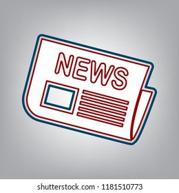 Newspaper sign. Vector. Dark red, transparent and midnight green stroke of white icon at grayish background.