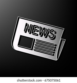 Newspaper sign. Vector. Gray 3d printed icon on black background.