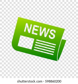 Newspaper sign. Vector. Green gradient icon on transparent background.