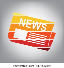 Newspaper sign. Vector. Horizontally sliced icon with colors from sunny gradient in gray background.
