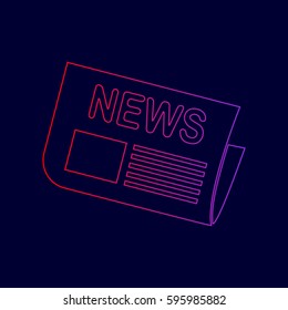 Newspaper sign. Vector. Line icon with gradient from red to violet colors on dark blue background.