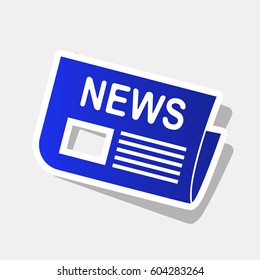 Newspaper sign. Vector. New year bluish icon with outside stroke and gray shadow on light gray background.