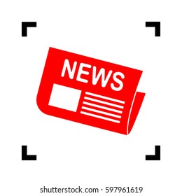 Newspaper sign. Vector. Red icon inside black focus corners on white background. Isolated.