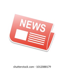 Newspaper sign. Vector. Reddish icon with white and gray shadow on white background. Isolated.